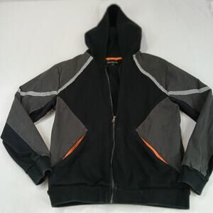 Linus Tech Tips Hoodie Mens Large Full Zip Black Gray Orange Trim LTT Pullover